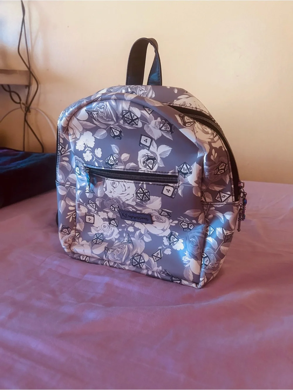 Loungefly Gray Floral & Dice Mini Backpack
